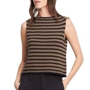 Vince Black and Brown Striped Sleeveless Sweater Top